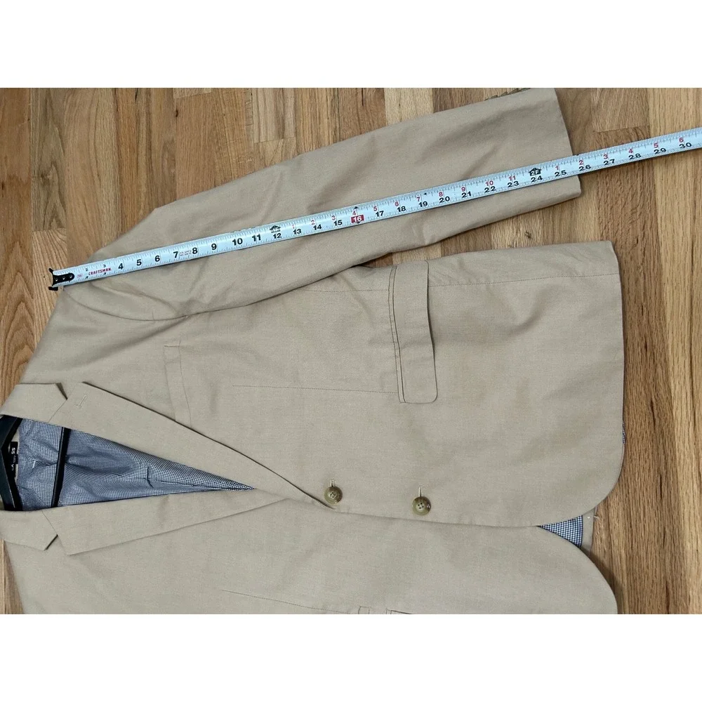 Express Slim Fit Cotton Blazer Mens 46R Tan Stretch Preppy Gingham Lining Jacket